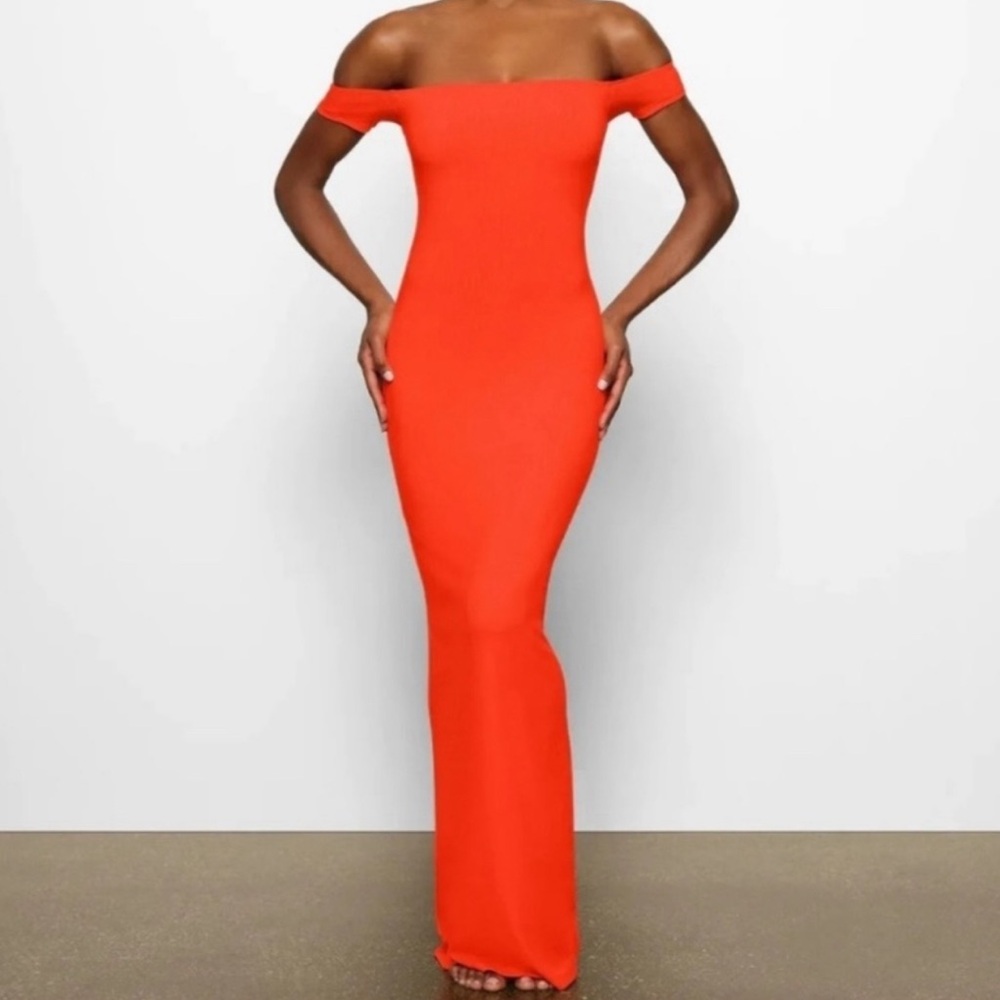 Skims off shoulder soft dress